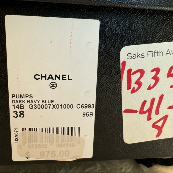 Chanel Cap Toe Chain Platform Pumps Navy Leather Size 38 - Picture 16 of 17